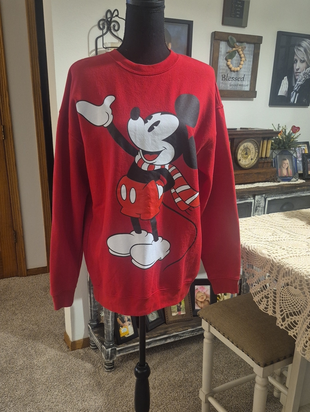 Disney Red Mickey Mouse Graphic Crewneck Sweatshirt